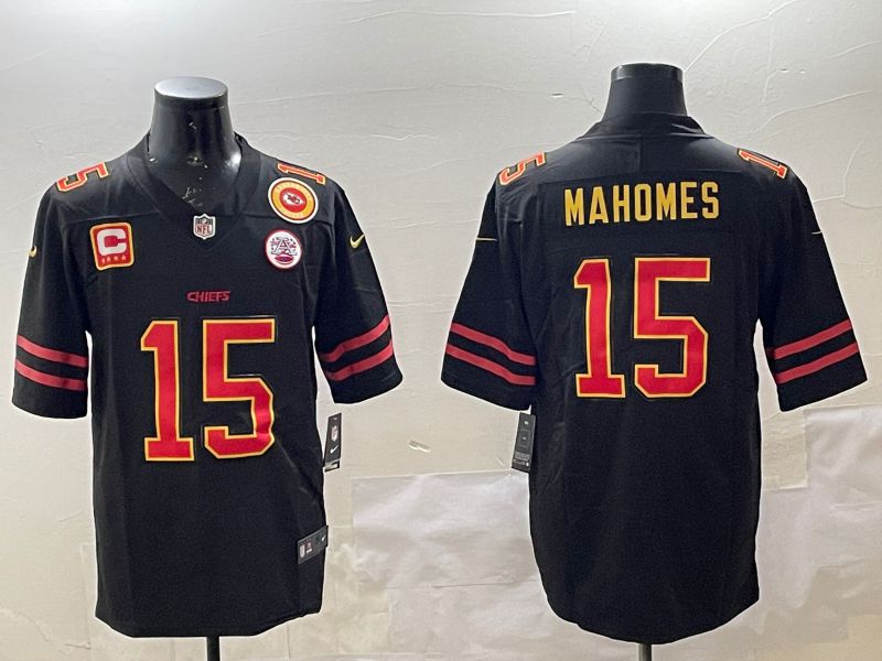 Men Kansas City Chiefs 15 Mahomes Black 2025 Nike Vapor Limited NFL Jersey style 16